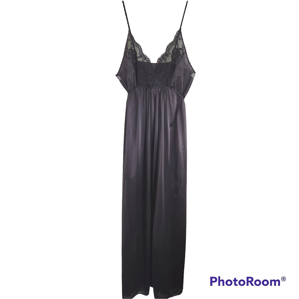 VTG 70s Black Long Nightgown Lace Bodice Whimsygoth Size Small - Picture 2 of 5